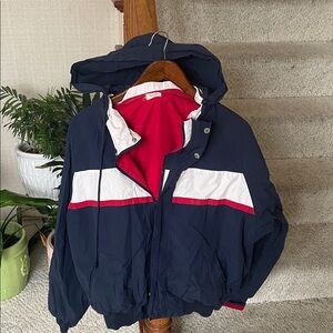 John Galt Brandy Melville Retro Navy and Red Hooded Wind Breaker Jacket